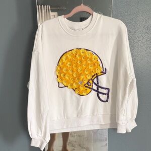 White Women's Sweatshirt with Yellow Floral Helmet Graphic